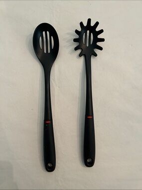 OXO Black Pasta Server and Slotted Spoon Set